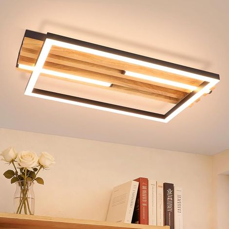 GBLY Lámpara de Techo LED Madera 38cm 24W 3000K Negro Rectangular Blanco Cálido Diseño para Cocina Salón Pasillo Oficina Comedor (1/5)