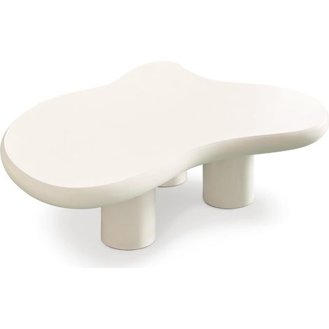 Paris Prix – Table basse fixe 100cm – Plateau en MDF crème – Forme organique – 4 pieds cylindriques – Design moderne