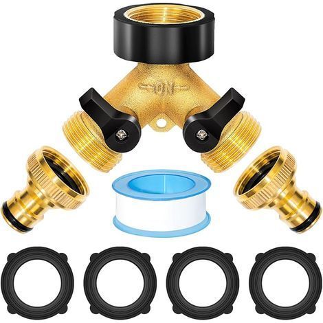 Répartiteur eau 2 voies 3/4 - Répartiteur en Y - Raccord eau de 2 appareils avec interrupteur séparé - Pour machine à laver, cuisine, jardin, pelouse (1/5)