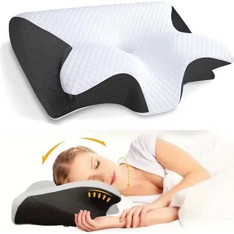 Oreiller cervical viscoélastique, oreiller orthopédique ergonomique 2 en 1 pour soulager les douleurs cervicales, oreiller de soutien profilé noir-AquaForge (1/5)
