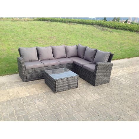 Fimous Hohe Rückseite dunkelgrau Gemischte Gartenmöbel Ecke Rattan Sofa Set quadratischer Couchtisch rechte Option (1/3)