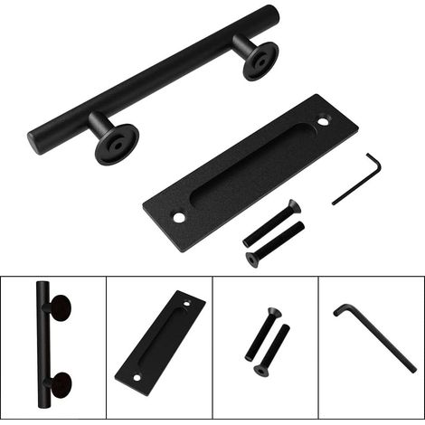 Poignée de porte coulissante monobloc noire 30cm pour porte coulissante de grange (1/4)