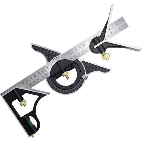 Équerre à combinaison 300mm – Acier inoxydable – Règle d'angle avec niveau à bulle – Mesure précise pour menuiserie et ingénierie (1/4)