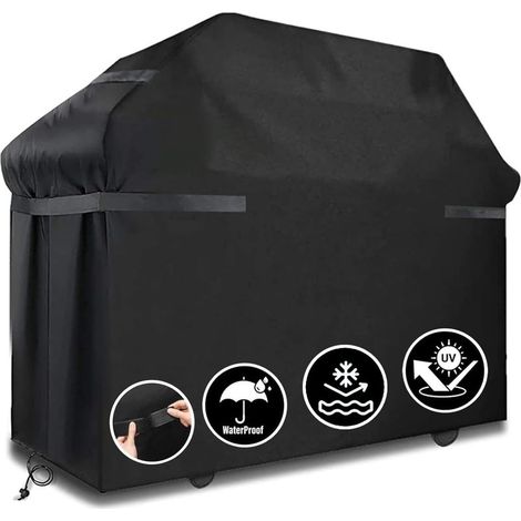 Funda para barbacoa, impermeable, para exteriores, para todo tipo de clima, compatible con barbacoas Weber, Brinkmann, Char Broil, etc. Resistente al viento, a los rayos UV y a la humedad (147 x 61 x  (1/5)