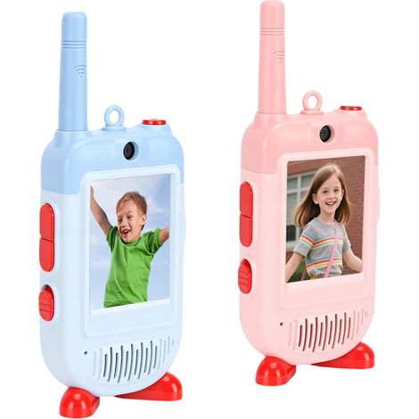 Walkie-talkies de vídeo para niños, walkie-talkies recargables para niños (2 unidades), 4, 5, 6, 7, 8 y 9, para juegos, azul y rosa. (1/5)