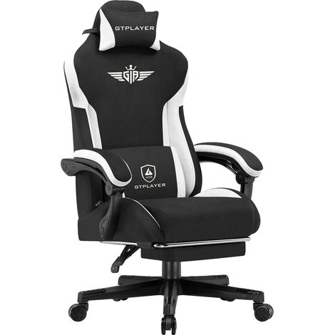 Silla gaming, diseño ergonómico, respaldo ajustable, tejido negro. (1/2)
