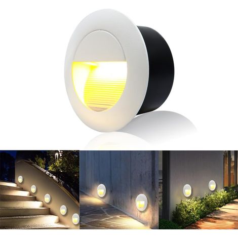 3W Applique Encastré Murale, Lumières d'escalier rond, Blanc chaud applique avec boîte encastrée, 230V eclairage mural alu etanche escalier encastrable marchepied, Blanc, IP65 (1/5)