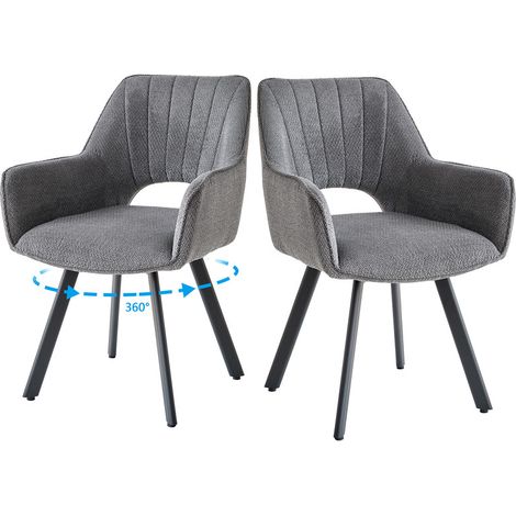 Wokaka - Set di 2 sedie girevoli a 360°, Sedia da pranzo moderna in lino, Imbottita con schienale traforato, Grigio scuro