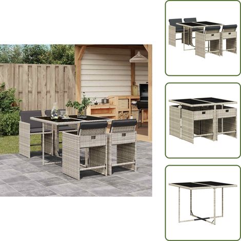 The Living Store Ensemble à manger de jardin et coussins 5 pcs gris clair rotin - Salon De Jardin - Meuble De Jardin - Set De Salon De Jardin - Mobilier De Jardin - Table De Jardin