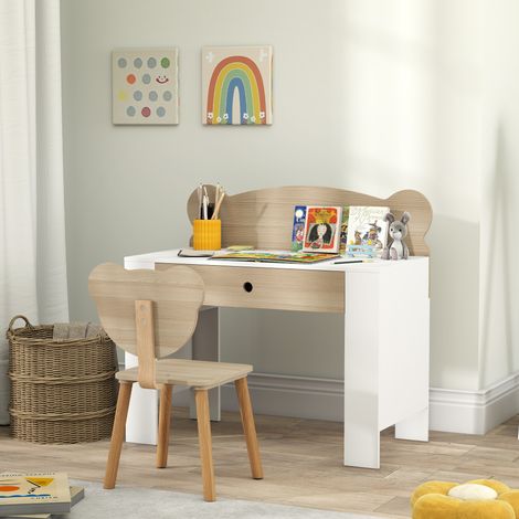 Schreibtisch- und Stuhlset für Kinder von 3 bis 8 Jahren mit Schublade, Holzoptik