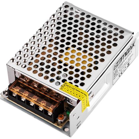 Alimentatore industriale 12VDC 5A. Dimensioni 110 x 77 x 35 mm