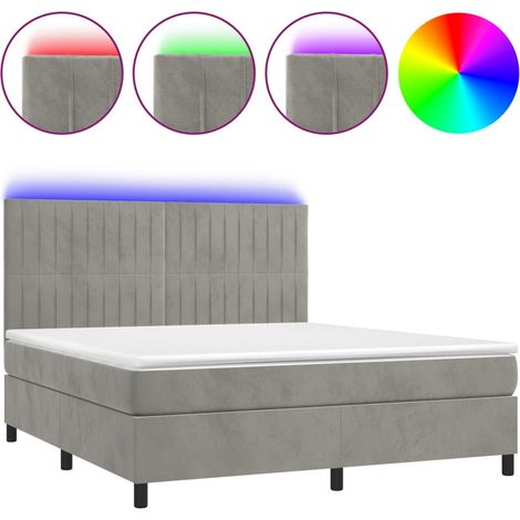 Maison Exclusive - Cama box spring colchón y LED terciopelo gris (1/5)