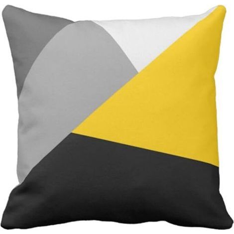 Fodera per cuscino moderna nei colori grigio, giallo e nero, 45x45 cm, decorazione geometrica per soggiorno e camera da letto. (1/5)