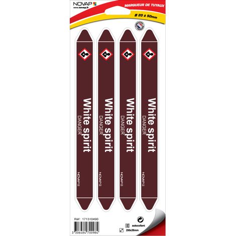 Planche de 4 marqueurs de tuyauterie 250 x 26 mm pour Ø 20 à 50 mm - White spirit - 4700984