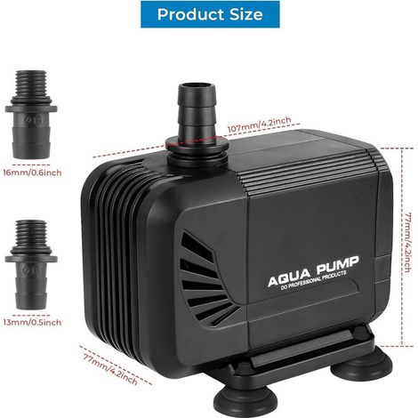 Pompe à Eau Submersible pour Aquarium Bassin Fontaine et Hydroponique Pompe de Filtration Silencieuse avec 2 Buses