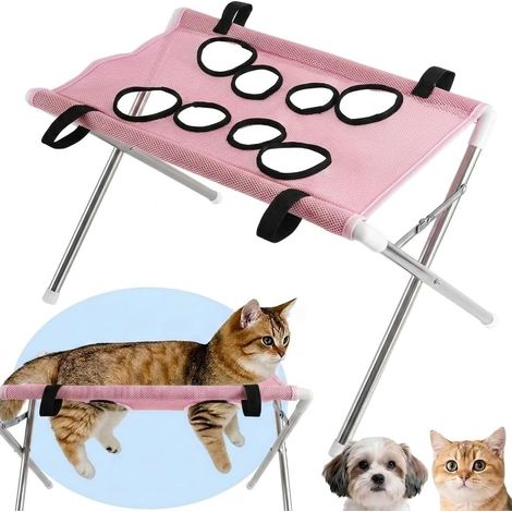 Amaca per toelettatura a 8 fori con supporto, cinghia di sicurezza per cani e gatti per tagliare le unghie, fare il bagno, tosare il pelo e pulire le orecchie (rosa) (1/5)