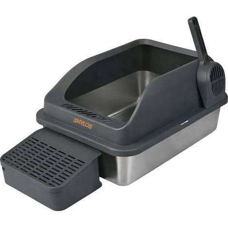 Skylos Stainless Steel Cat Litter Box Big Cats Kitten High Sided Easy Clean Grey