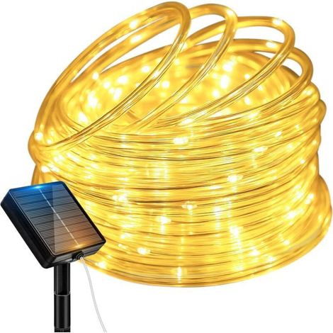 Btfarm Guirlande lumineuse solaire d'extérieur résistante aux intempéries - 10 m - 100 LED - Étanche IP65 - 8 modes - Pour jardin, terrasse, clôture, cour, Noël, fête - Blanc chaud (1/5)