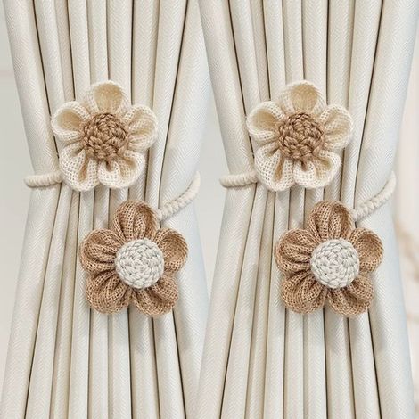 Pinces à rideaux magnétiques – Lot de 4 – Embrasses avec cordon – Attaches décoratives pour rideaux (1/4)
