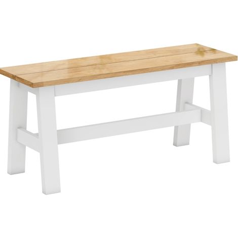 Banco para 2 de madera efecto roble, estructura blanca, 95 x 30 x 45 cm, MODENUIT