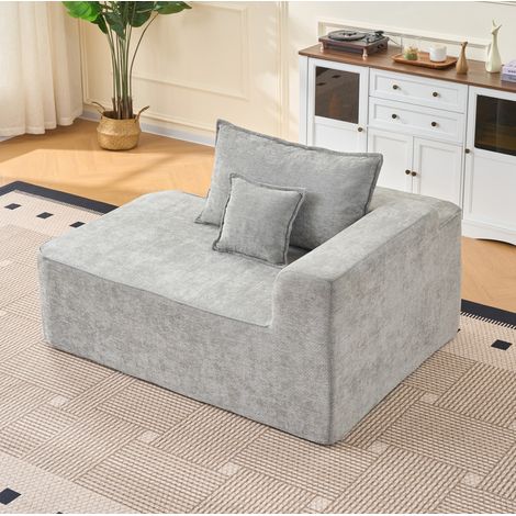 Méridienne 105x29x41 cm grise en chenille avec coussin, poches latérales et sans montage (1/5)