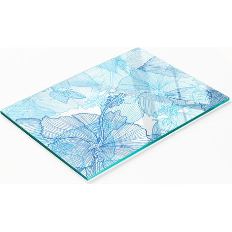 Tabla de cortar decorativa de cristal para cocina con dise帽o de flores hawaianas, 80x52 cm.