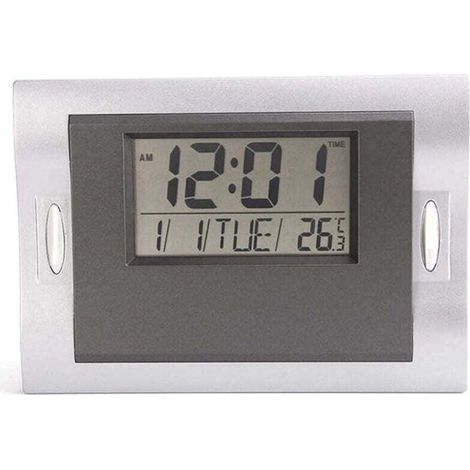 Sveglia moderna e silenziosa per il soggiorno con schermo LCD, sveglia elettronica creativa, che visualizza ora, data, giorno della settimana e temperatura. (1/4)