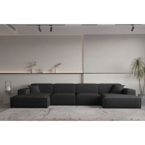 Wohnlandschaft U-Form CELES PREMIUM in Stoff Ascot Bukla Schwarz (1/2)