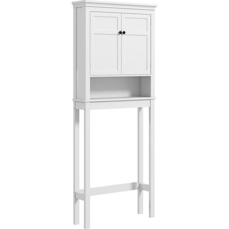 Meuble suspendu WC, dessus de toilette avec rangement, armoire salle de bain pour machine à laver, placard 2 portes, étagères ajustables blanc (1/5)