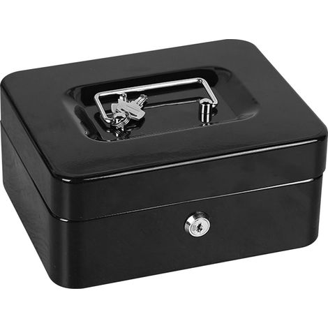 Boîte ignifuge de grande capacité, rangement sécurisé en métal pour documents portables avec 2 clés pour la maison et la voiture, voyage noir (1/5)