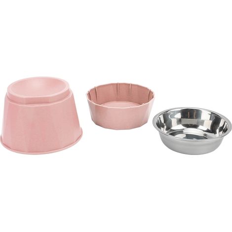 Bols en Acier Inoxydable pour Chats - Double Bol Anti-Renversement avec Col Relevé pour Chiens et Chats - Rose (1/5)