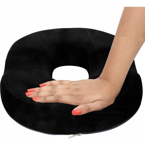 Coussin Assise Mémoire de Forme - 41 x 33 x 6 cm en Velours Noir - Coussin Orthopédique Coccyx pour Soulager Hémorroïdes, Douleurs de la Prostate - pour la Maison, la Voiture, Le Bureau (1/5)