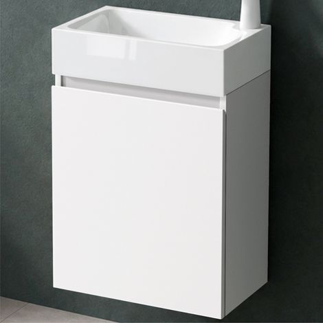 Mai & Mai – Ensemble de meubles de salle de bain meuble sous lavabo suspendu blanc mat 46x26x63cm – Lavabo en résine – Montage facile et 100% étanche