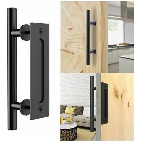 Retro-Schiebetürgriff, schwarzes Aluminium, Zug- und bündige Griff-Sets für Holzschiebetüren (30 cm) (1/4)