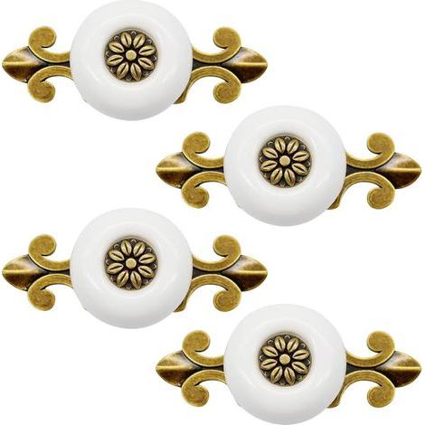 4 tiradores de cerámica estilo vintage para puertas, armarios y cajones, ideales para cocina, salón o dormitorio, con tornillos de 2,5 cm, color blanco. (1/5)
