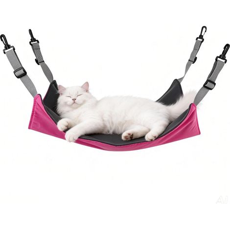 Hamaca colgante ajustable estilo jaula para gatos, cama de doble cara para todas las estaciones, alfombrilla refrescante impermeable, color rosa. (1/3)