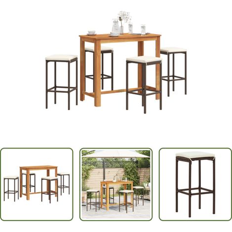 Tabouret de bar - Ensemble de bar de jardin 5 pcs marron bois massif acacia rotin (1/5)