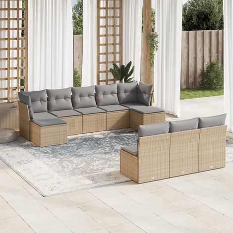 Juego de sofás jardín con cojines beige 10 pzas ratán sintético vidaXL (1/3)
