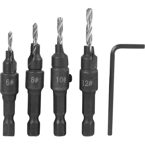 Kit de 4 forets en acier carbone 6-12 avec clé Allen pour perçage bois (1/5)