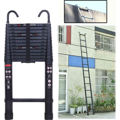 Échelle télescopique en alliage d'aluminium robuste et durable de 5 mètres de long avec crochets détachables, d'une capacité de charge maximale de 150 kg, portable et pliable, et largement utilisée. (1/5)