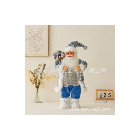 Ochine Statuetta Babbo Natale 60 cm – Abito Blu, Tessuto e Plastica Leggera – Design Elegante – Ideale per Decorazione Tavolo Interno (1/4)