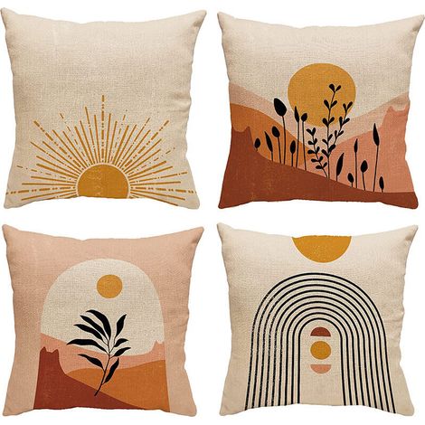 SHINING HOUSE Set mit 4 Kissenbezügen, 45 x 45 cm, Blumen-Aquarellmalerei, dekorative Leinen-Kissenbezüge, Sofa-Kissenbezug, quadratischer Kissenbezug für Bett, Auto, Zuhause, Sofa (1/4)