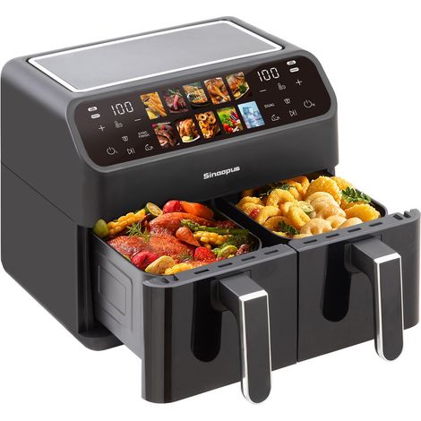 Friteuse sans huile 9L 2000W double compartiment avec 2 paniers 4,5L, écran LED et fenêtre de cuisson (1/4)