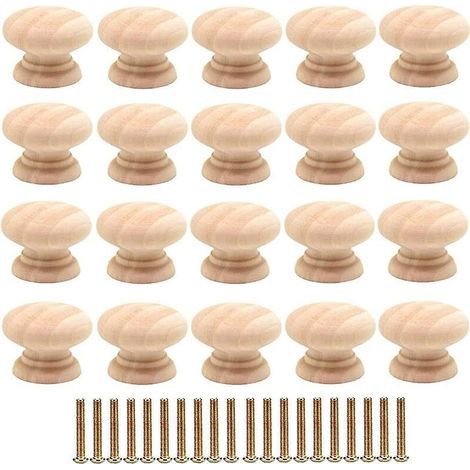 Set of 20 Round 35mm Wooden Drawer Knobs, Furniture Handles for Cabinet Doors with Screws (1/5)