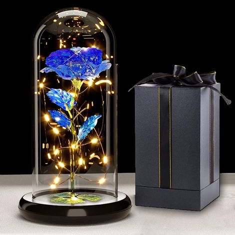 Rose sous Cloche, Rose avec LED Lumières, Rose, Fleur Artificielle Rose Cadeau pour Maman Mère Grand-mère (1/5)