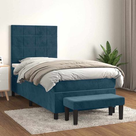 Cama box spring con colchón terciopelo azul oscuro 80x200 cm
