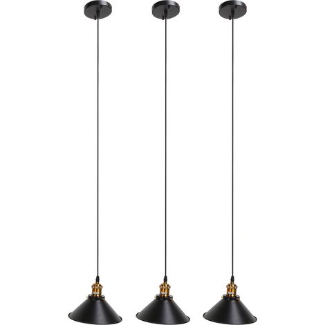 3 pièces lampe de plafond industrielle E27 en fer forgé noir, suspension pour couloir, extérieur, 85-240V (1/5)