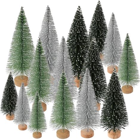 15 Pièces Mini Sapin de Noël, Petit Arbre de Noël Artificiel, Sapin de Noel Miniature avec Effet Neige pour Décoration de DIY Table Vitrines (1/5)