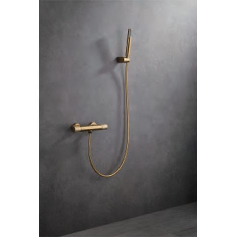 IMEX Miscelatore doccia termostatico oro spazzolato in ottone e zama con finitura PVD tubo flessibile PVC supporto ABS maniglia rotonda cartuccia TURN CLEAN SYSTEM - Modello Imex-BTD038-5OC (1/3)