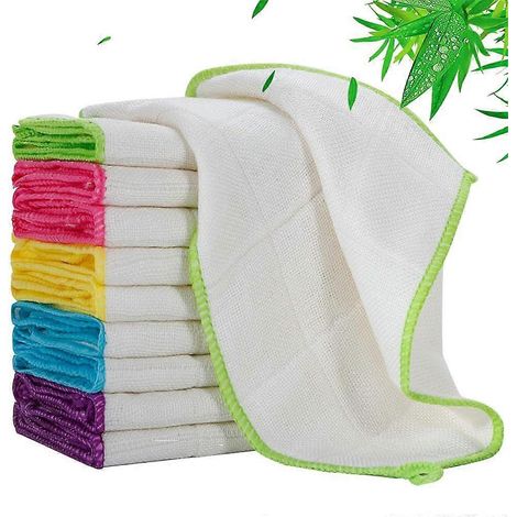 Lot de 10 torchons en bambou de 30 x 30 cm, lavables en machine, absorbants et réutilisables. (1/5)